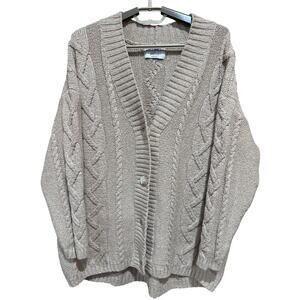 Old Navy Women Cable Knit Cardigan Sweater Size M Beige Cotton Blend Preppy